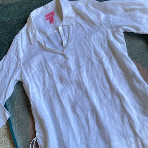 Isaac Mizrahi White Boho Linen Relaxed Beachy Tunic - Picture 8 of 10